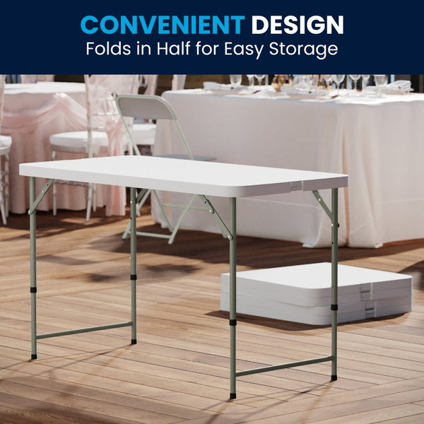 English Elm Elon 4-Foot Height Adjustable Folding Table - Durable, Portable, and Ideal for Events & Home Use DAD-YCZ-122Z-2-GG