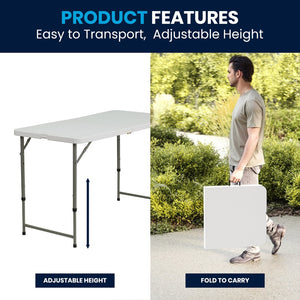 English Elm Elon 4-Foot Height Adjustable Folding Table - Durable, Portable, and Ideal for Events & Home Use DAD-YCZ-122Z-2-GG