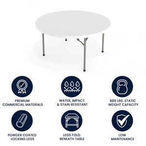 English Elm Elon 5-Foot Round Granite White Folding Table – Heavy-Duty, Waterproof, Perfect for Any Event! DAD-YCZ-152R-GW-GG