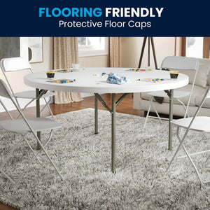 English Elm Elon 5-Foot Round Granite White Folding Table – Heavy-Duty, Waterproof, Perfect for Any Event! DAD-YCZ-152R-GW-GG
