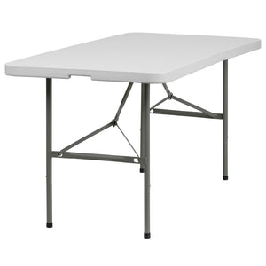 English Elm Elon 5-Foot Bi-Fold Folding Table - Durable Granite White Surface for Events, Easy Setup & Storage DAD-YCZ-152Z-GG