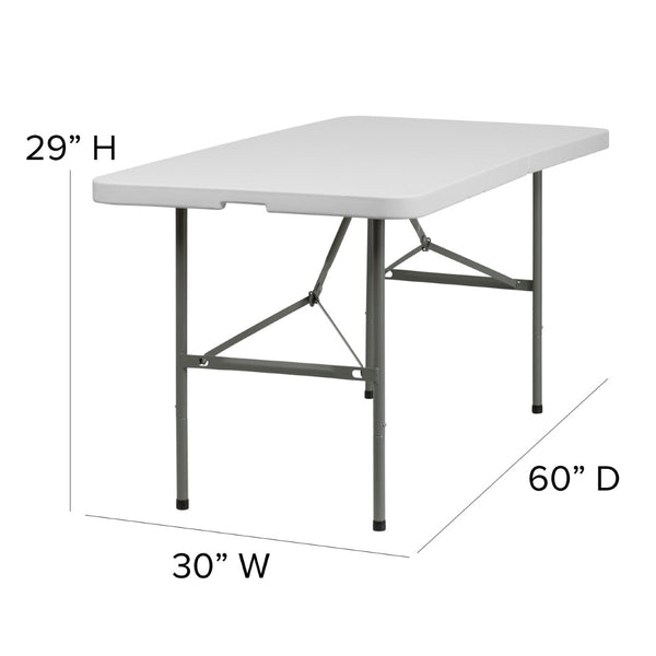 English Elm Elon 5-Foot Bi-Fold Folding Table - Durable Granite White Surface for Events, Easy Setup & Storage DAD-YCZ-152Z-GG