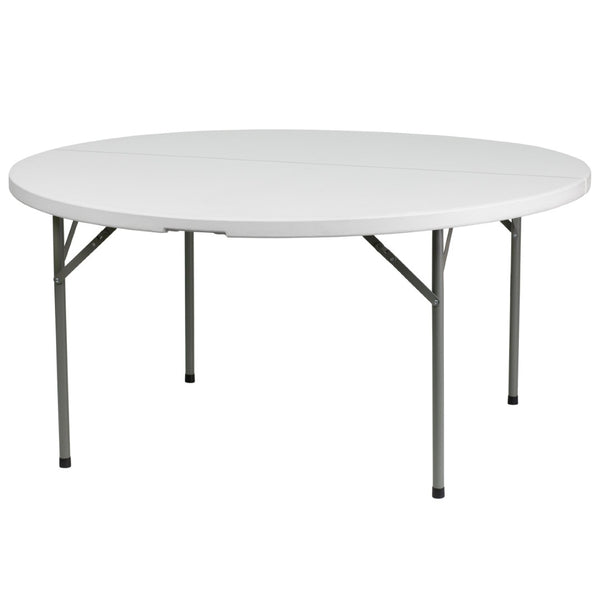 English Elm Elon 5-Foot Round Folding Table – Durable Granite White Design for Events, Parties & Everyday Use DAD-YCZ-154-GW-GG