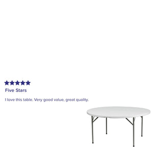 English Elm Elon 5-Foot Round Folding Table – Durable Granite White Design for Events, Parties & Everyday Use DAD-YCZ-154-GW-GG