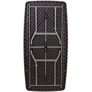 English Elm Elon 5.62-Foot Brown Rattan Folding Table for Indoor & Outdoor Use with Umbrella Hole, Durable Design DAD-YCZ-172-GG