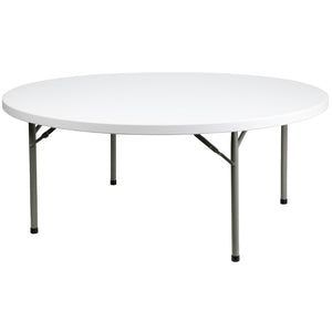 English Elm Elon 6-Foot Round Folding Table - Durable Granite White Design for Events, Banquets & Gatherings DAD-YCZ-180R-GW-GG