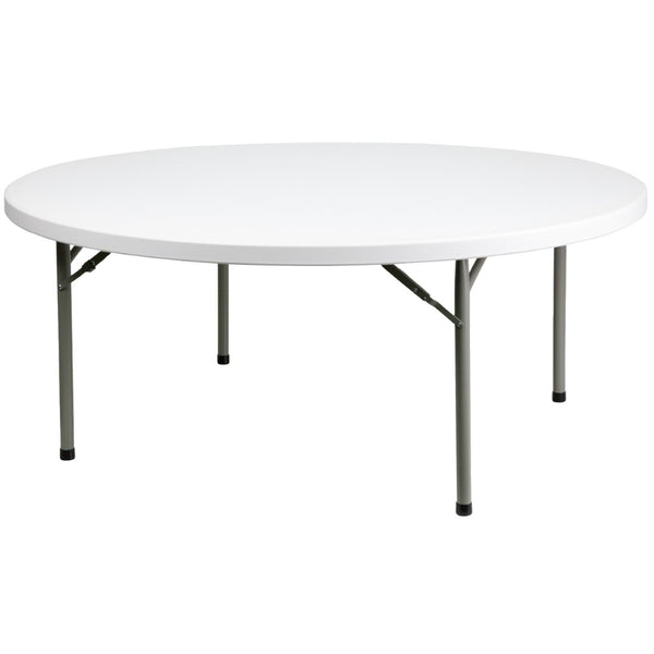 English Elm Elon 6-Foot Round Folding Table - Durable Granite White Design for Events, Banquets & Gatherings DAD-YCZ-180R-GW-GG