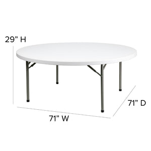 English Elm Elon 6-Foot Round Folding Table - Durable Granite White Design for Events, Banquets & Gatherings DAD-YCZ-180R-GW-GG