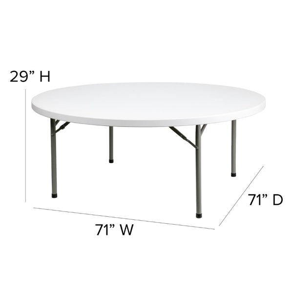 English Elm Elon 6-Foot Round Folding Table - Durable Granite White Design for Events, Banquets & Gatherings DAD-YCZ-180R-GW-GG