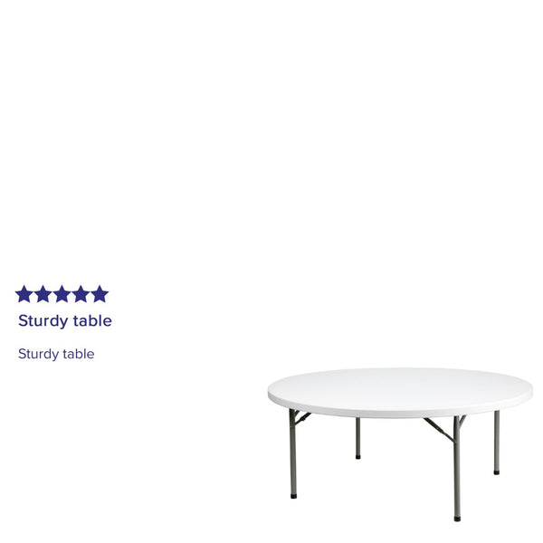 English Elm Elon 6-Foot Round Folding Table - Durable Granite White Design for Events, Banquets & Gatherings DAD-YCZ-180R-GW-GG