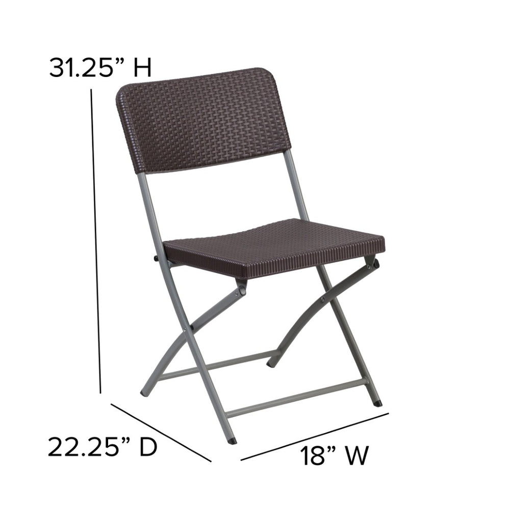English Elm Hensley 5.62-Foot Brown Rattan Folding Table Set with 6 Chairs for Indoor-Outdoor Events & Gatherings DAD-YCZ-172-61-GG