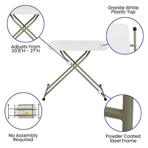 English Elm Elon Folding Table – Versatile Portable Design for Indoor/Outdoor Use, Adjustable Height, Durable & Compact Granite White 26" DAD-YCZ-66X-GW-GG