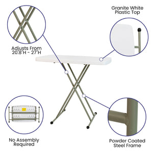English Elm Elon Folding Table – Versatile Portable Design for Indoor/Outdoor Use, Adjustable Height, Durable & Compact Granite White 30" DAD-YCZ-76X-GW-GG