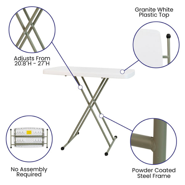 English Elm Elon Folding Table – Versatile Portable Design for Indoor/Outdoor Use, Adjustable Height, Durable & Compact Granite White 30" DAD-YCZ-76X-GW-GG