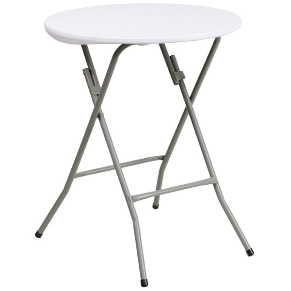 English Elm Elon 24-Inch Round Folding Table - Compact, Durable, Waterproof Granite White Design for Events & Home DAD-YCZ-80R-1-SM-GW-GG