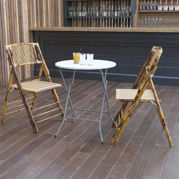 English Elm Elon 24-Inch Round Folding Table - Compact, Durable, Waterproof Granite White Design for Events & Home DAD-YCZ-80R-1-SM-GW-GG