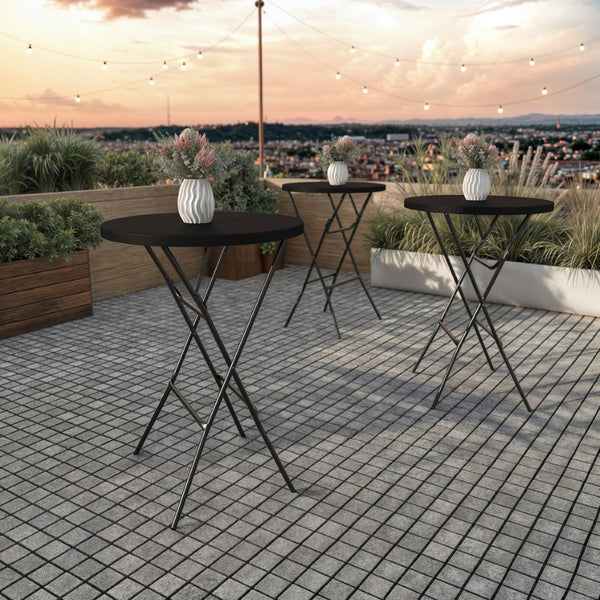 English Elm Elon Commercial-Grade Folding Table - 2.6-Foot Bar Height for Events, Patios, and Banquet Halls Black 32" Round DAD-YCZ-80R-2-BAR-BLK-GG