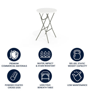 English Elm Elon Commercial-Grade Folding Table - 2.6-Foot Bar Height for Events, Patios, and Banquet Halls Granite White 32" Round DAD-YCZ-80R-2-BAR-GW-GG