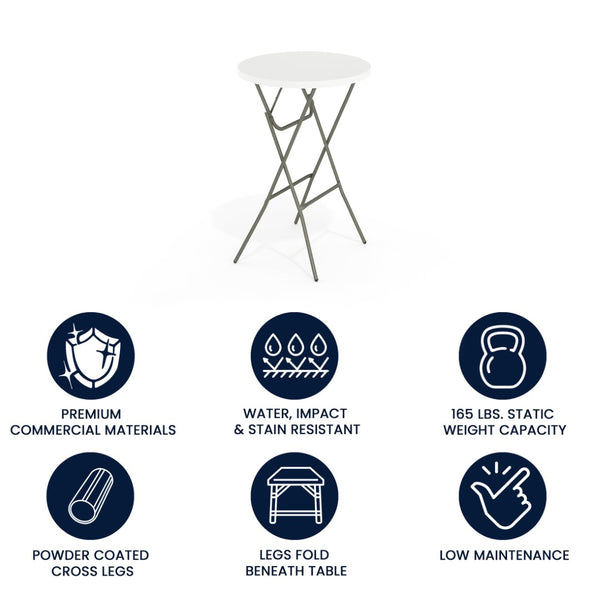English Elm Elon Commercial-Grade Folding Table - 2.6-Foot Bar Height for Events, Patios, and Banquet Halls Granite White 32" Round DAD-YCZ-80R-2-BAR-GW-GG