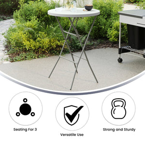 English Elm Elon Commercial-Grade Folding Table - 2.6-Foot Bar Height for Events, Patios, and Banquet Halls Granite White 32" Round DAD-YCZ-80R-2-BAR-GW-GG