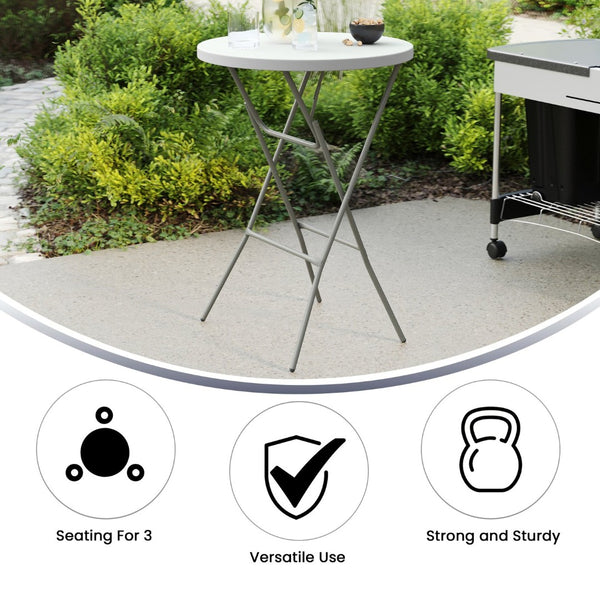 English Elm Elon Commercial-Grade Folding Table - 2.6-Foot Bar Height for Events, Patios, and Banquet Halls Granite White 32" Round DAD-YCZ-80R-2-BAR-GW-GG