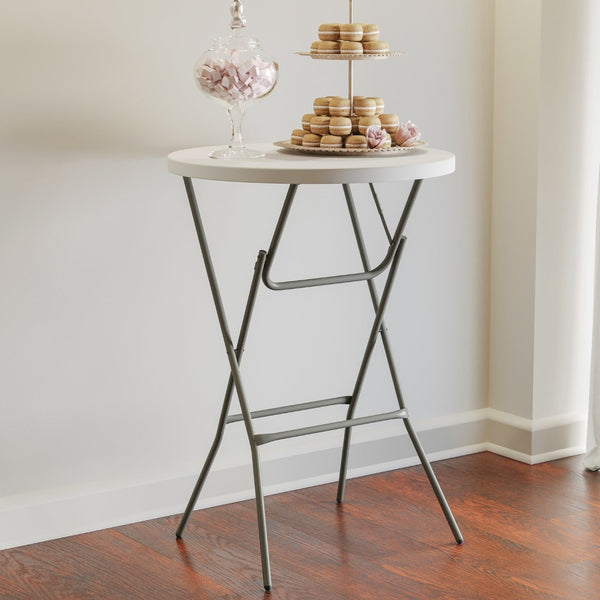 English Elm Elon Commercial-Grade Folding Table - 2.6-Foot Bar Height for Events, Patios, and Banquet Halls Granite White 32" Round DAD-YCZ-80R-2-BAR-GW-GG