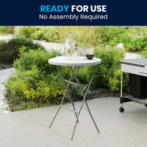 English Elm Elon Commercial-Grade Folding Table - 2.6-Foot Bar Height for Events, Patios, and Banquet Halls Granite White 32" Round DAD-YCZ-80R-2-BAR-GW-GG