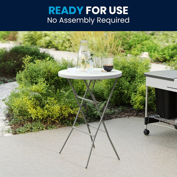 English Elm Elon Commercial-Grade Folding Table - 2.6-Foot Bar Height for Events, Patios, and Banquet Halls Granite White 32" Round DAD-YCZ-80R-2-BAR-GW-GG