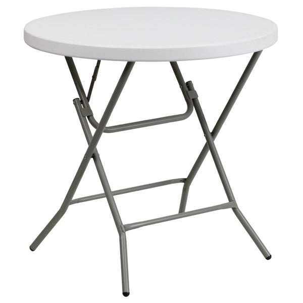English Elm Elon Round Folding Table - 2.63-Foot Granite White, Durable for Indoor/Outdoor Use, Compact & Portable DAD-YCZ-80R-GW-GG