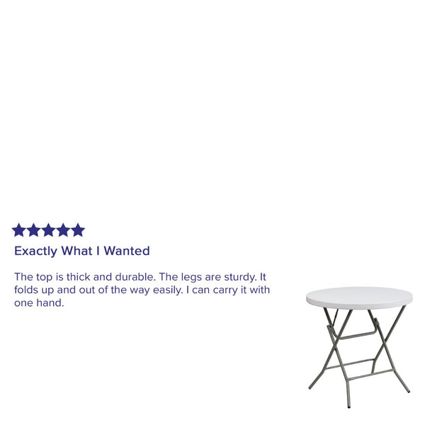 English Elm Elon Round Folding Table - 2.63-Foot Granite White, Durable for Indoor/Outdoor Use, Compact & Portable DAD-YCZ-80R-GW-GG