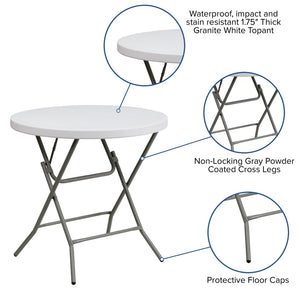 English Elm Elon Round Folding Table - 2.63-Foot Granite White, Durable for Indoor/Outdoor Use, Compact & Portable DAD-YCZ-80R-GW-GG