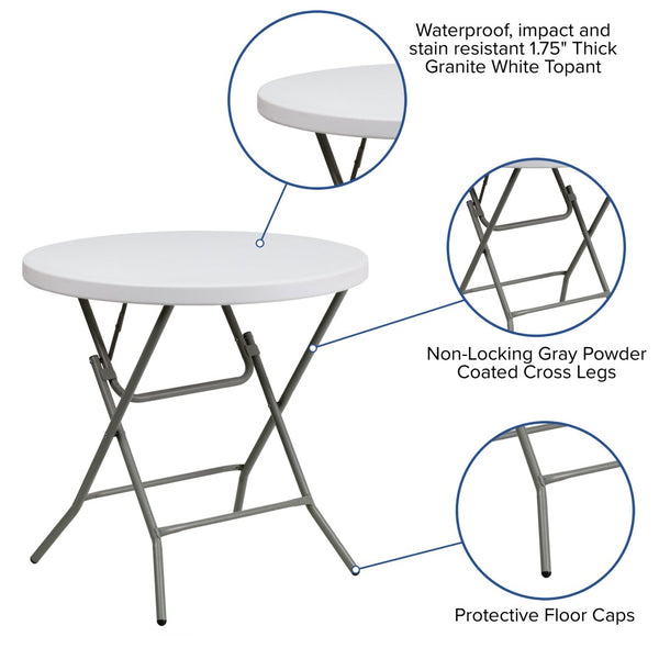English Elm Elon Round Folding Table - 2.63-Foot Granite White, Durable for Indoor/Outdoor Use, Compact & Portable DAD-YCZ-80R-GW-GG
