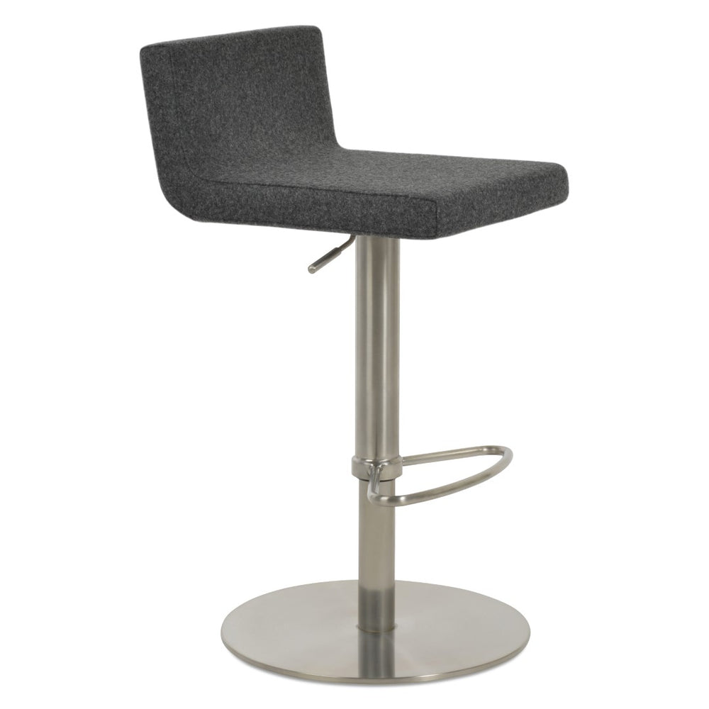 Soho Concept Dallas Piston Stool - Adjustable Height Barstool With Brushed Steel Base & Stylish Wool Fabric, Dark Grey Dark Grey  Soho-concept-dining-chair-07752