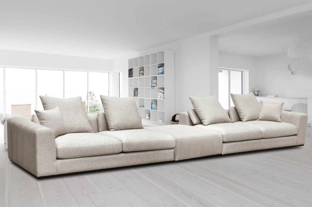 Lh Imports Sullivan Sofa With Movable Ottoman In Alba Stone - Durable Blend Fabric & Solid Wood Frame Design   Dav013b