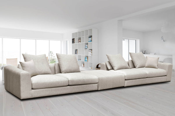 Lh Imports Sullivan Sofa With Movable Ottoman In Alba Stone - Durable Blend Fabric & Solid Wood Frame Design   Dav013b