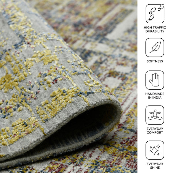 Dazzle Hand-knotted Wool Silk Geometric Rug for Elegant Living Room and Bedroom Decor