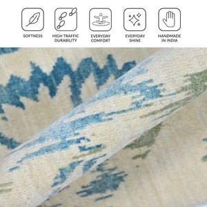 Dazzle Hand-knotted Wool Silk Area Rug Ivory Floral Transitional Living Room Accent