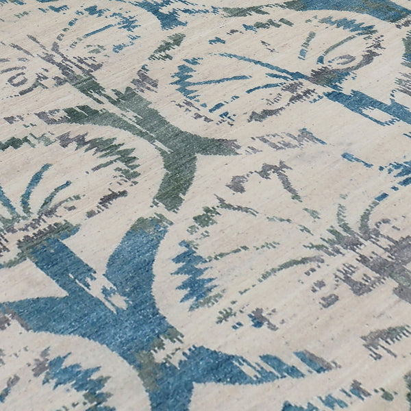 Dazzle Hand-knotted Wool Silk Area Rug Ivory Floral Transitional Living Room Accent