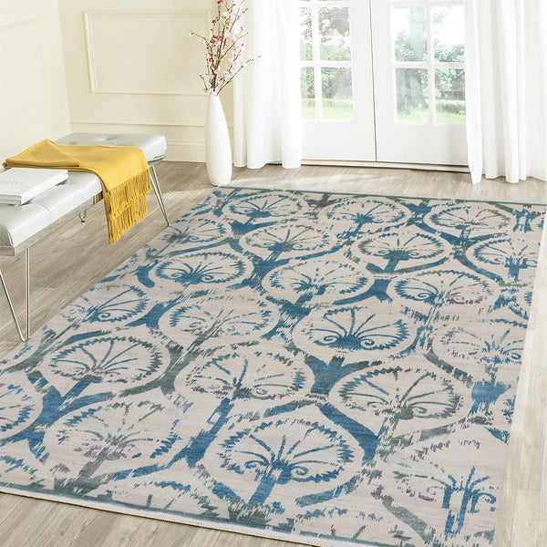 Dazzle Hand-knotted Wool Silk Area Rug Ivory Floral Transitional Living Room Accent