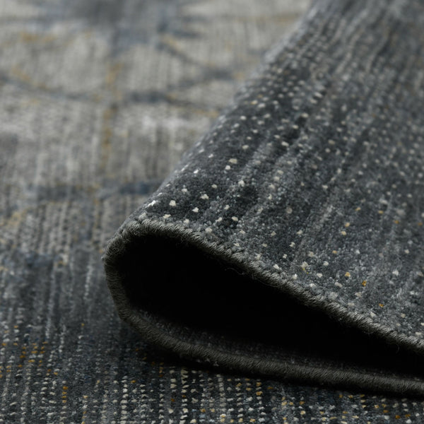 Dazzle Hand-knotted Wool Silk Area Rug Abstract Graphite Accent for Living Room