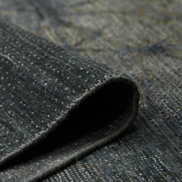 Dazzle Hand-knotted Wool Silk Area Rug Abstract Graphite Accent for Living Room