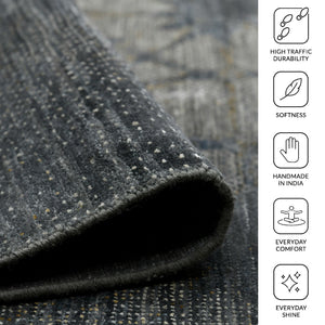 Dazzle Hand-knotted Wool Silk Area Rug Abstract Graphite Accent for Living Room