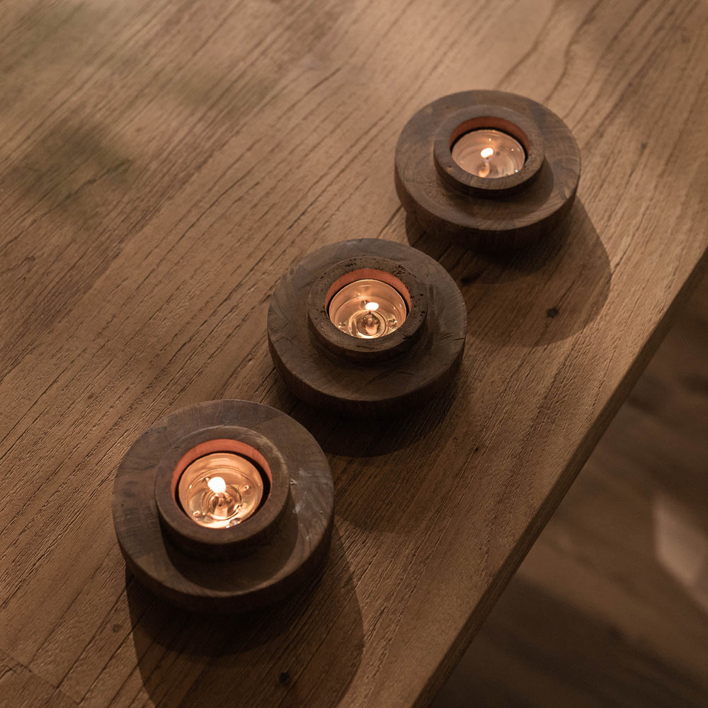 Lh Imports D-bodhi Ring Candle Holder - Handcrafted Indonesian Wood Grain For Elegant Home Décor & Style Brown Teak Wood Dba146-wg