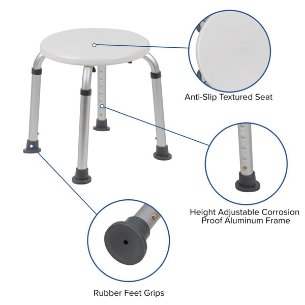 English Elm HERCULES Adjustable Bath & Shower Stool - Tool-Free Assembly, 300 lbs Capacity, Safe & Durable Support White DC-HY3400L-WH-GG