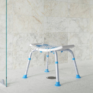 English Elm HERCULES Adjustable Padded Shower Stool - Non-Slip, Lightweight, Tool-Free, and Comfortable Design DC-HY3401LE-WHTBLU-GG