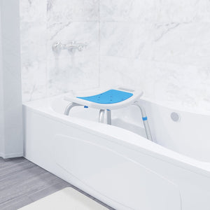 English Elm HERCULES Adjustable Padded Shower Stool - Non-Slip, Lightweight, Tool-Free, and Comfortable Design DC-HY3401LE-WHTBLU-GG