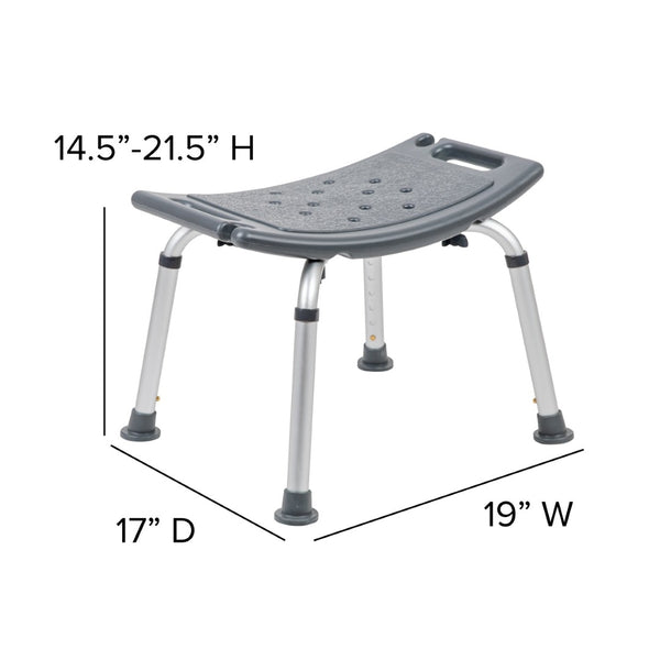 English Elm HERCULES Tool-Free Adjustable Bath & Shower Chair, 300 lb Capacity for Safe, Comfortable Use Gray DC-HY3410L-GRY-GG
