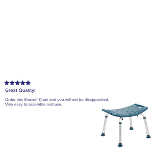 English Elm HERCULES Tool-Free Adjustable Bath & Shower Chair, 300 lb Capacity for Safe, Comfortable Use Navy DC-HY3410L-NV-GG