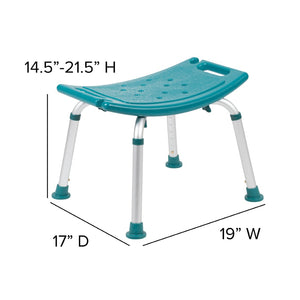 English Elm HERCULES Tool-Free Adjustable Bath & Shower Chair, 300 lb Capacity for Safe, Comfortable Use Teal DC-HY3410L-TL-GG