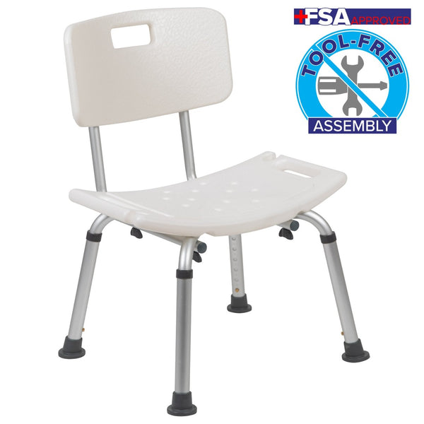 English Elm HERCULES Adjustable White Bath & Shower Chair - Tool-Free Assembly, 300 lb Capacity, Safe & Durable DC-HY3500L-WH-GG